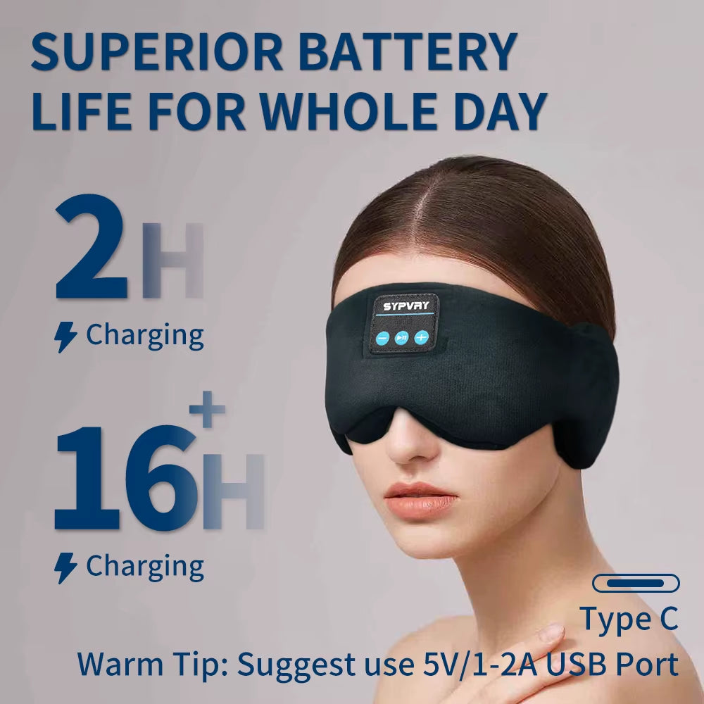 Sypvry Bluetooth Sleep Mask with Adjustable Speakers - Wireless Cotton Eye Mask for Ultimate Comfort and Sound